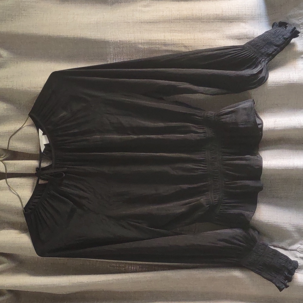 Black sheer long sleeve top w elastic waist band 2 H&M